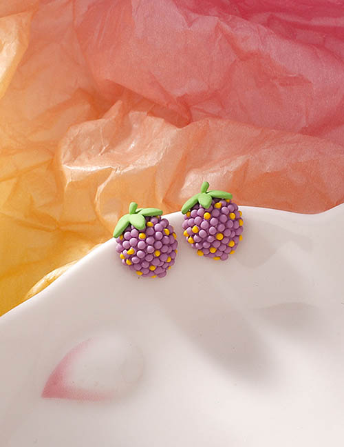 Fashion B Purple Pure Copper Geometric Strawberry Stud Earrings
