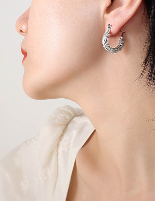 Fashion Silver Titanium Ac-shaped Polka-dot Earrings