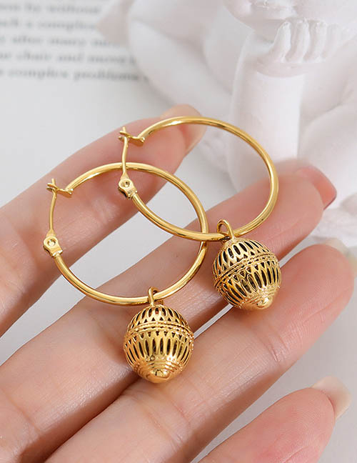 Fashion Gold Titanium Steel Geometric Small Lantern Earrings