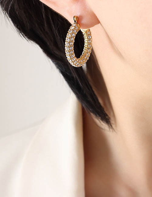 Fashion Gold Titanium Diamond Hoop Stud Earrings