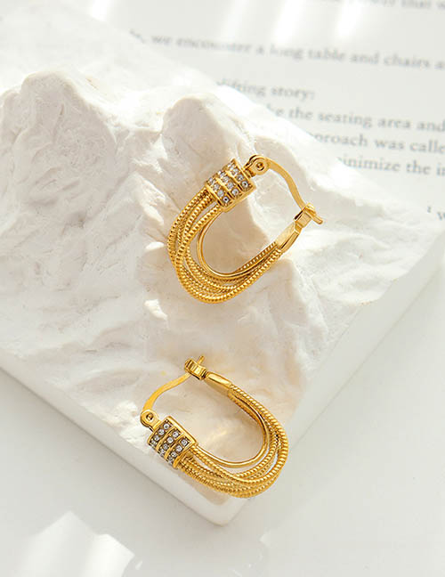 Fashion Gold Titanium Diamond Geometric U-shaped Earrings