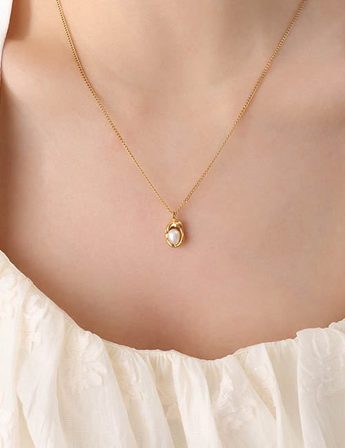 Fashion Gold Titanium Steel Gold Plated Pearl Necklace