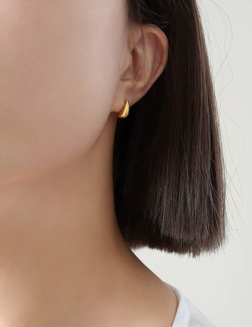 Fashion Gold Titanium Steel Small Water Drop Stud Earrings