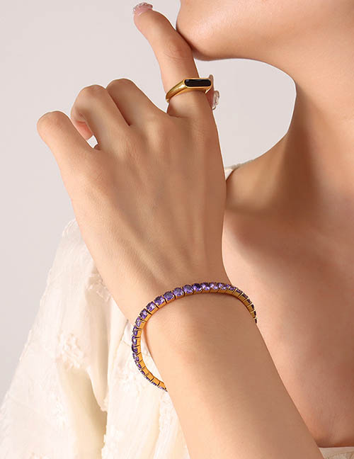 Fashion Gold Purple Zircon Stretch Bracelet Titanium And Zirconium Geometric Stretch Bracelet