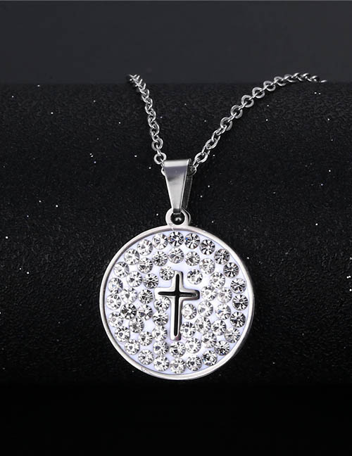 Fashion Silver Titanium Diamond Cross Medal Necklace