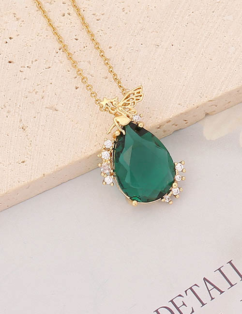 Fashion 5# Green Titanium Drop Diamond Necklace