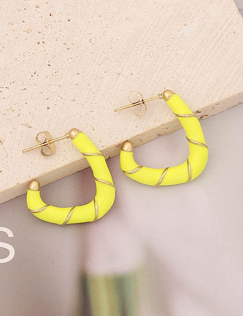 Fashion 5# Yellow Titanium Drip Oil C-shaped Earrings