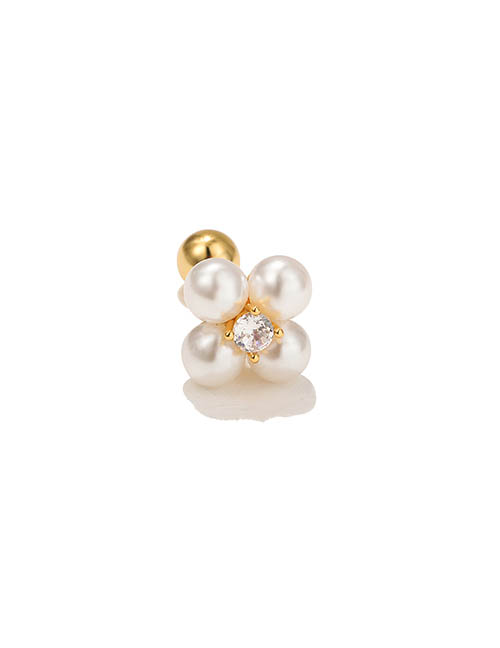 Fashion 15# Brass Diamond And Pearl Geometric Pierced Stud Earrings