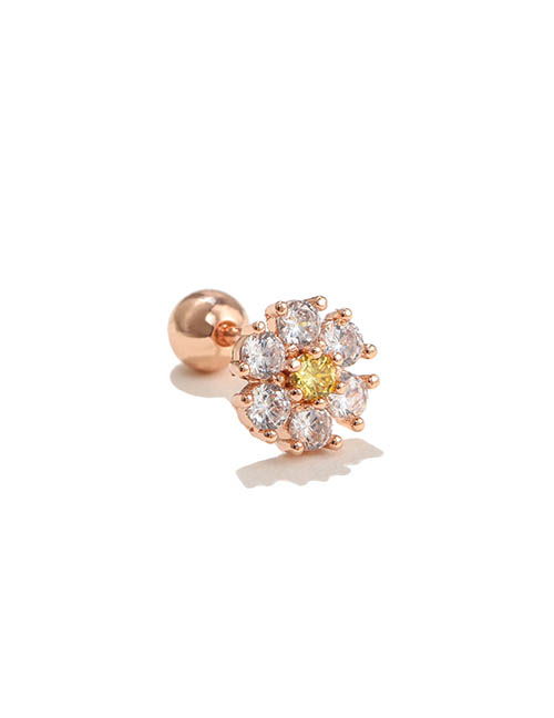 Fashion 16# Copper Diamond Flower Piercing Stud Earrings