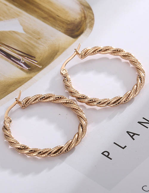 Fashion Rose Gold Titanium Wrap Thread Round Earrings