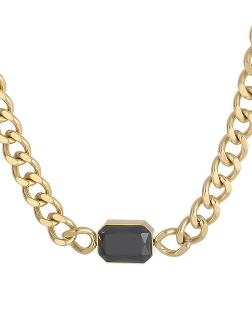 Fashion Black Titanium Steel Square Crystal Necklace