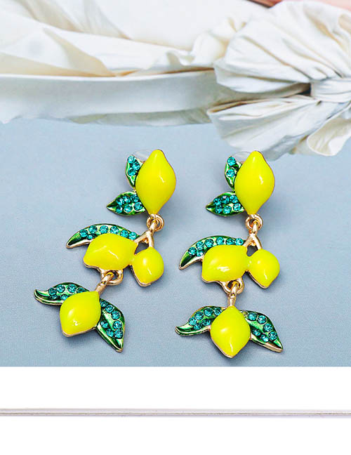 Fashion Yellow Alloy Drip Oil Lemon Earrings