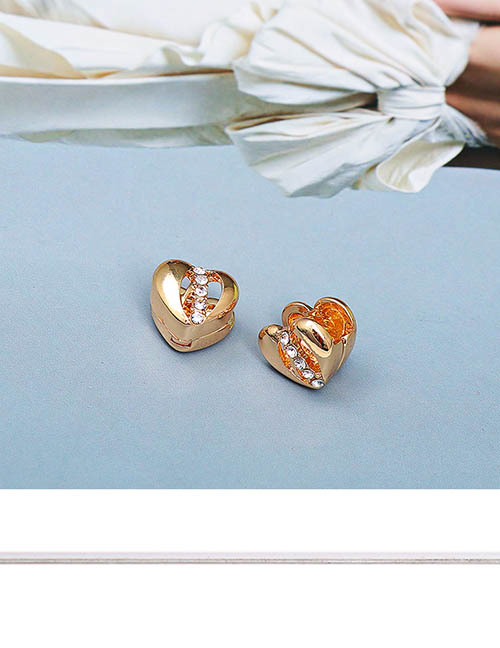 Fashion Gold Copper Gold Plated Diamond Heart Stud Earrings