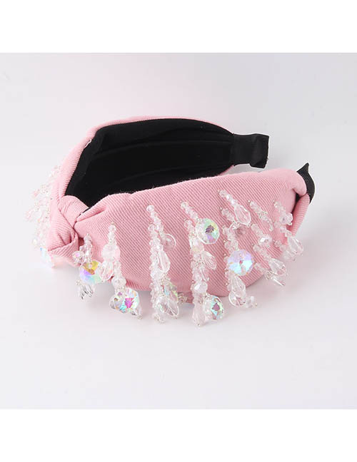 Fashion F Pink Fabric Crystal Tassel Wide-brimmed Headband