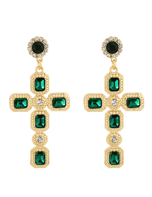 Fashion Green Alloy Diamond Cross Stud Earrings
