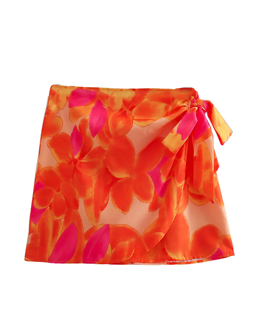 Fashion Orange Printed Knotted Skirt