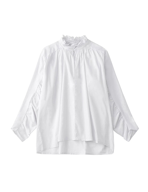 Fashion White Cotton Lace Stand Collar Shirt