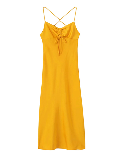 Fashion Orange Silk Back Cross-tie Slip Dress