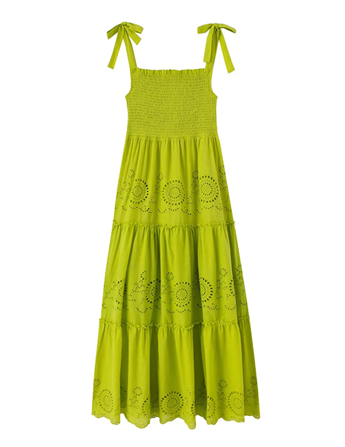 Fashion Green Hollow Embroidered Slip Dress