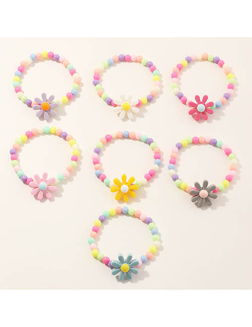 Fashion 7 Colorful Daisy Bracelets Acrylic Colorful Beaded Flower Bracelet Set