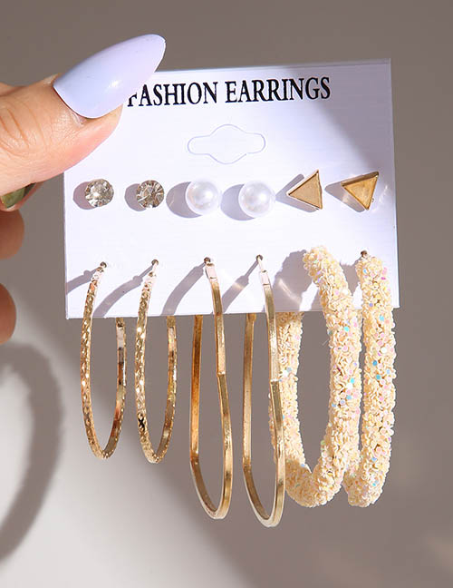 Fashion Gold Alloy Diamond Pearl Triangle Earring Set