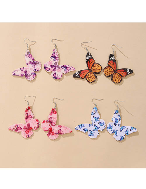 Fashion Color Pu Leather Butterfly Earring Set