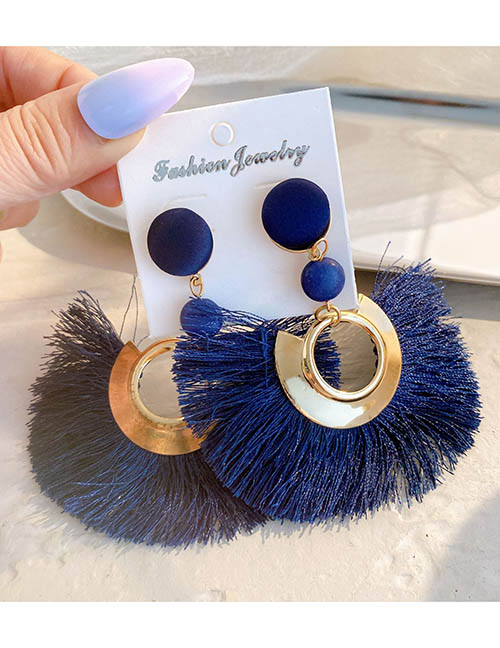 Fashion Blue Alloy Scalloped Tassel Stud Earrings