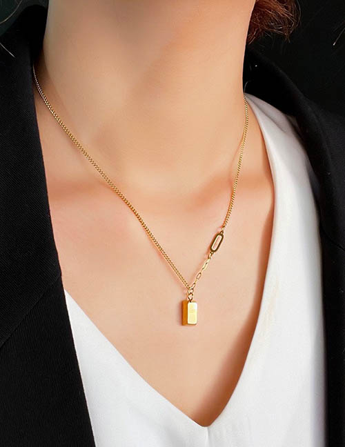 Fashion Gold Titanium Steel Brick Necklace