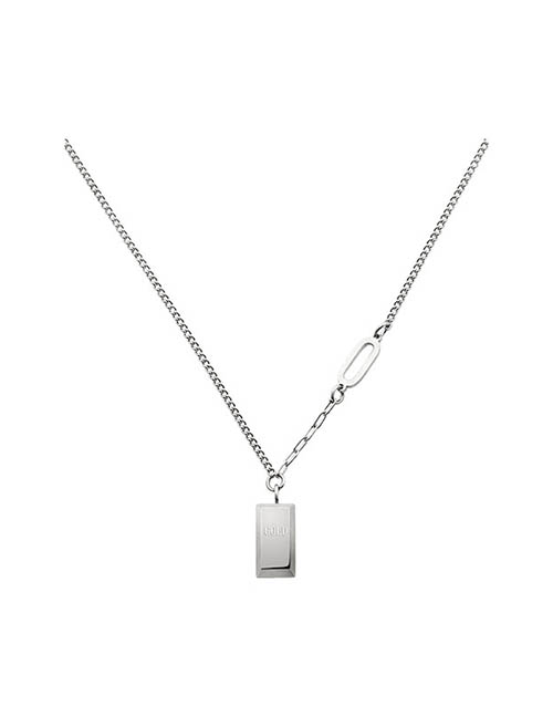 Fashion Silver Titanium Steel Brick Necklace