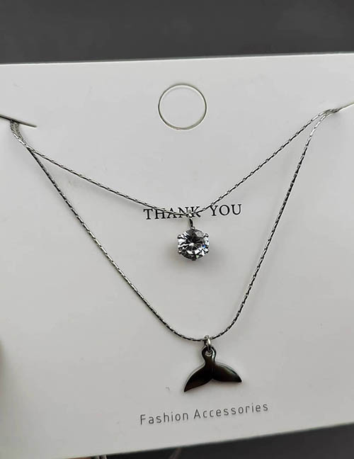 Fashion Silver Titanium Diamond-set Fishtail Double Necklace
