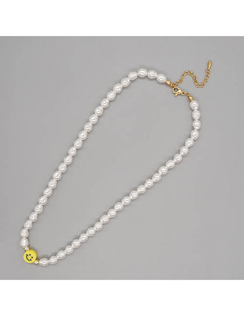 Fashion White Pearl Beaded Pottery Smiley Necklace
