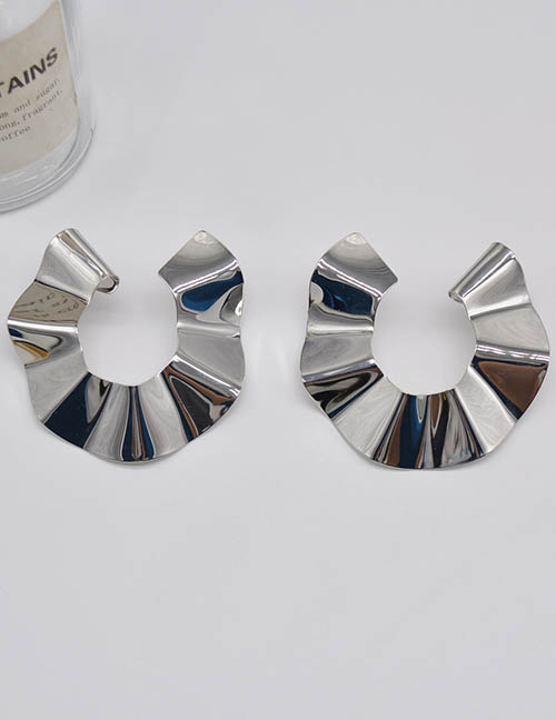 Fashion Silver Metal Crinkle Sequin Stud Earrings