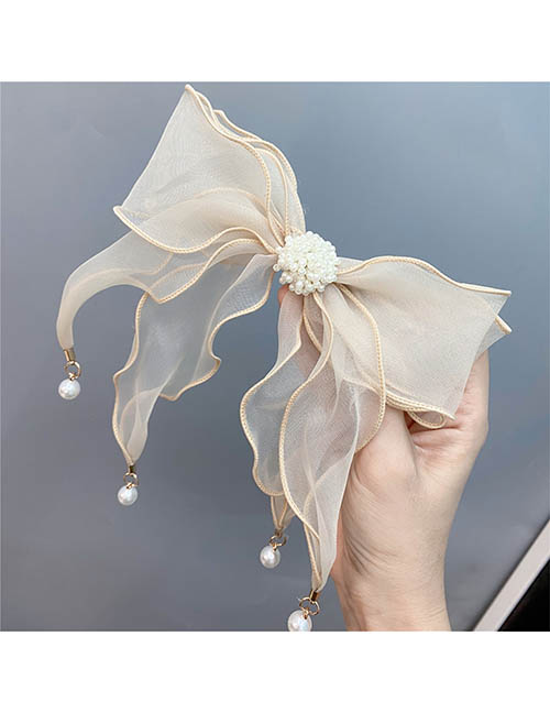 Fashion Champagne Bow Fabric Organza Pearl Bow Hair Clip