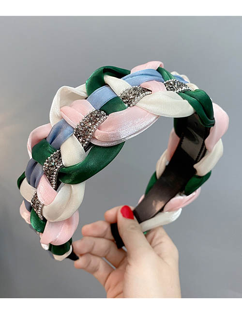 Fashion Drilling Terms [dark Green + Gouache + Rice] Fabric Colored Organza Drill Bar Braided Wide Headband