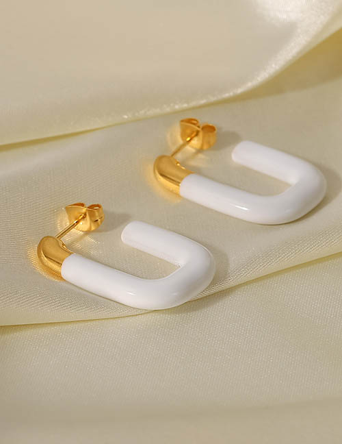 Fashion White Titanium Steel Drip Oil U-shaped Open Earrings