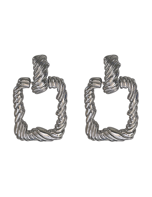 Fashion Silver Metal Geometric Twist Square Stud Earrings