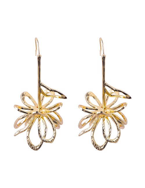 Fashion #9 Gold Alloy Geometric Flower Stud Earrings
