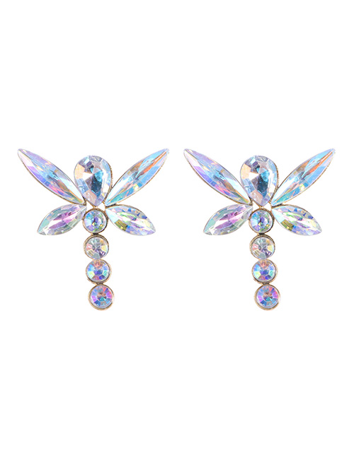 Fashion Style Two Ab Color Alloy Diamond Dragonfly Stud Earrings