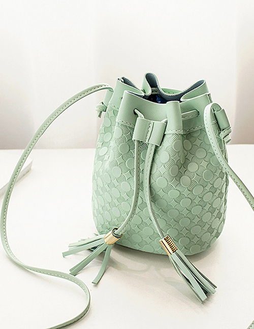Fashion Green Pu Embossed Double Tassel Bezel Large Capacity Crossbody Bag  Pu