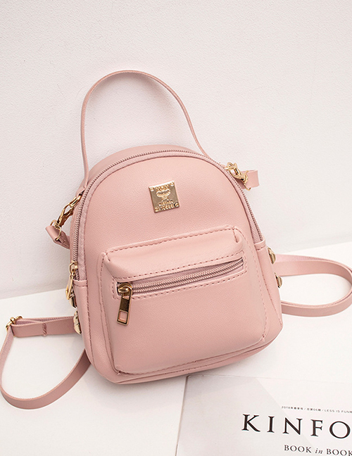 Fashion Pink Pu Rivet Large Capacity Backpack  Pu