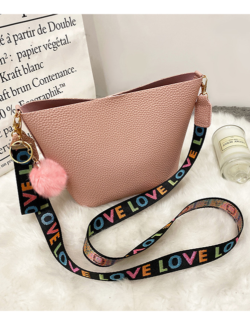 Fashion Pink Pu Lychee Pattern Large-capacity Letter Shoulder Strap Messenger Bag  Pu