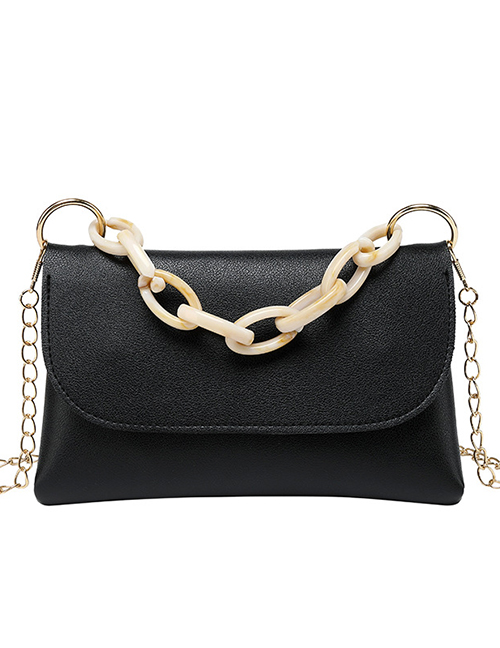 Fashion Black Acrylic Chain Flap Crossbody Bag  Pu