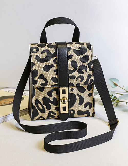 Fashion Black Leopard Print Pu Print Lock Flap Large Capacity Backpack  Pu