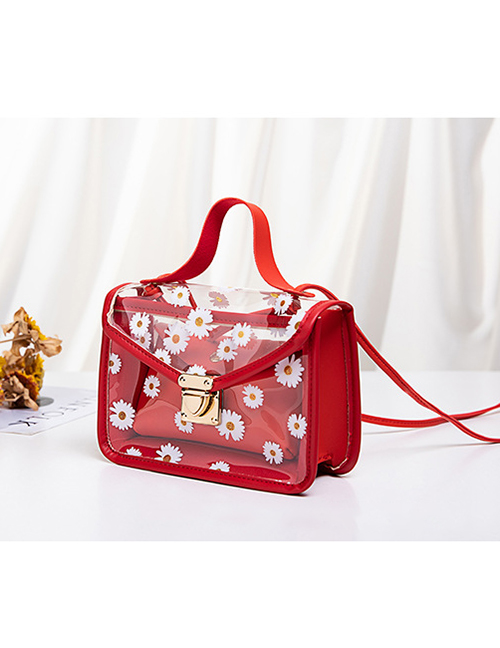 Fashion Red Large Capacity Crossbody Bag With Pvc Print Lock  Pvc