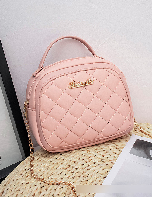 Fashion Pink Pu Rhombus Large Capacity Messenger Bag  Pu