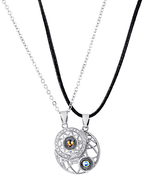 Fashion Silver Sun And Moon Projection Magnetic Necklace