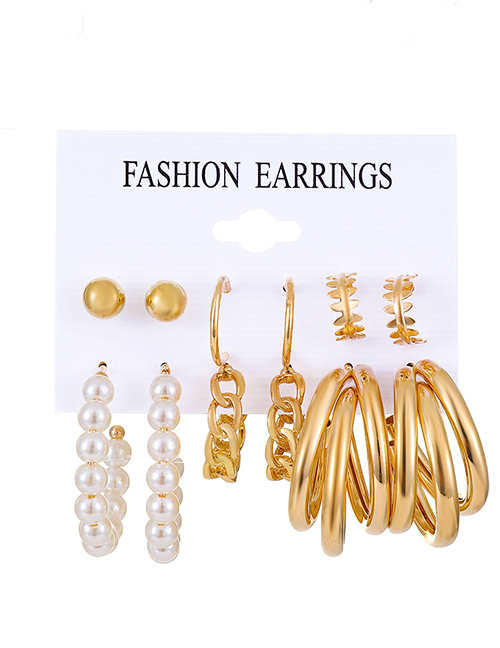 Fashion 04 Leaf Section 3578 Alloy Leaf Pearl Chain Geometric Earrings Set