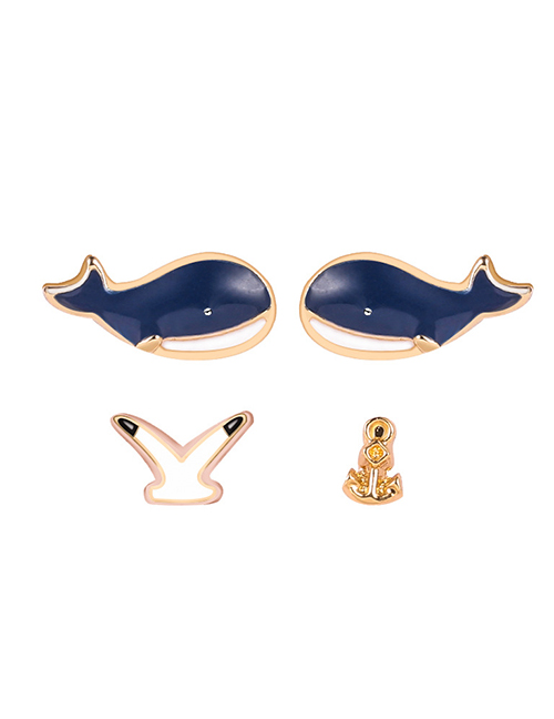 Fashion Cymbidium Alloy Geometric Whale Stud Earrings Set