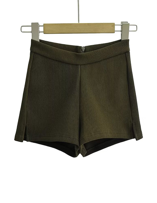 Fashion Armygreen Side Slit Stretch Bag High Waist Shorts  Cotton