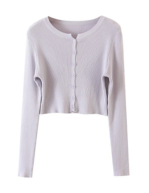 Fashion Purple Acrylic Breasted Long Sleeve Knit Top